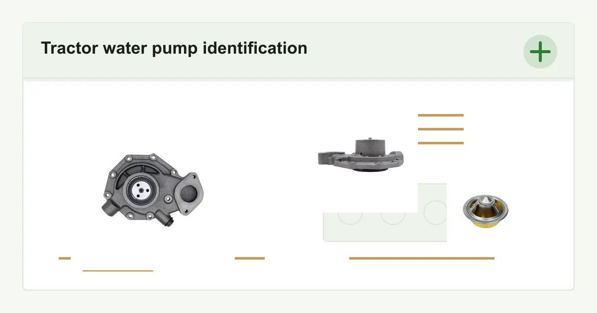 Tractor water pump replacement identification workbench with mounting holes, flange, hose outlets and measuring tools